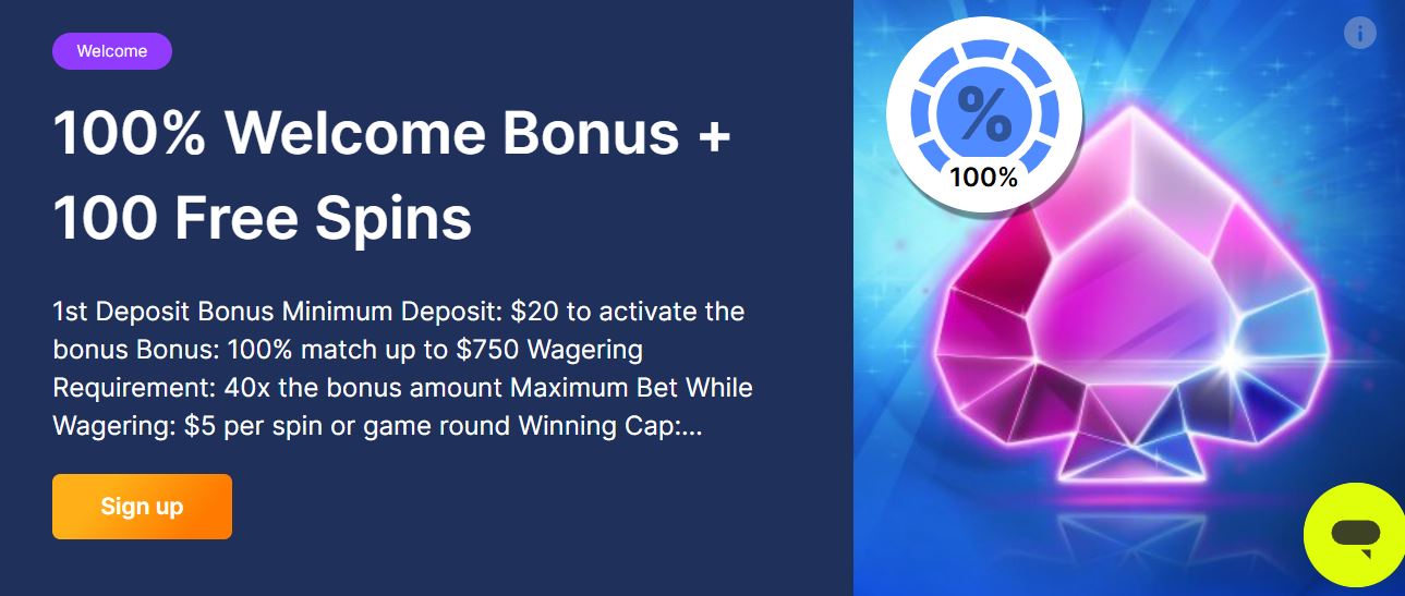 Get 100% match bonus and 100 free spins on first deposit